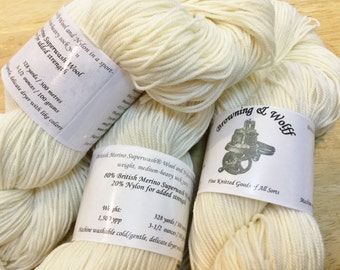 Merino Superwash/Nylon SPORT Sock Yarn - Natural White - 100g Skein