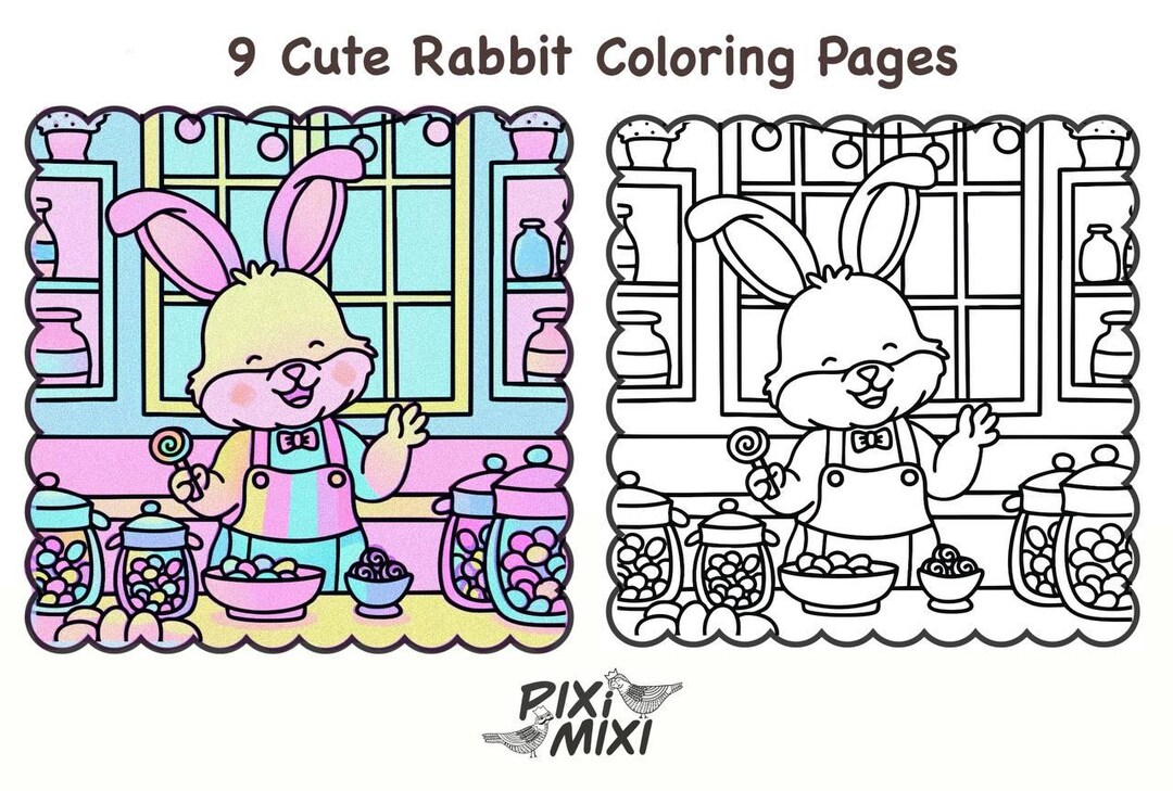 Kawaii Bunny Coloring Pages | Kids Printable Activity (PDF) - Etsy ...