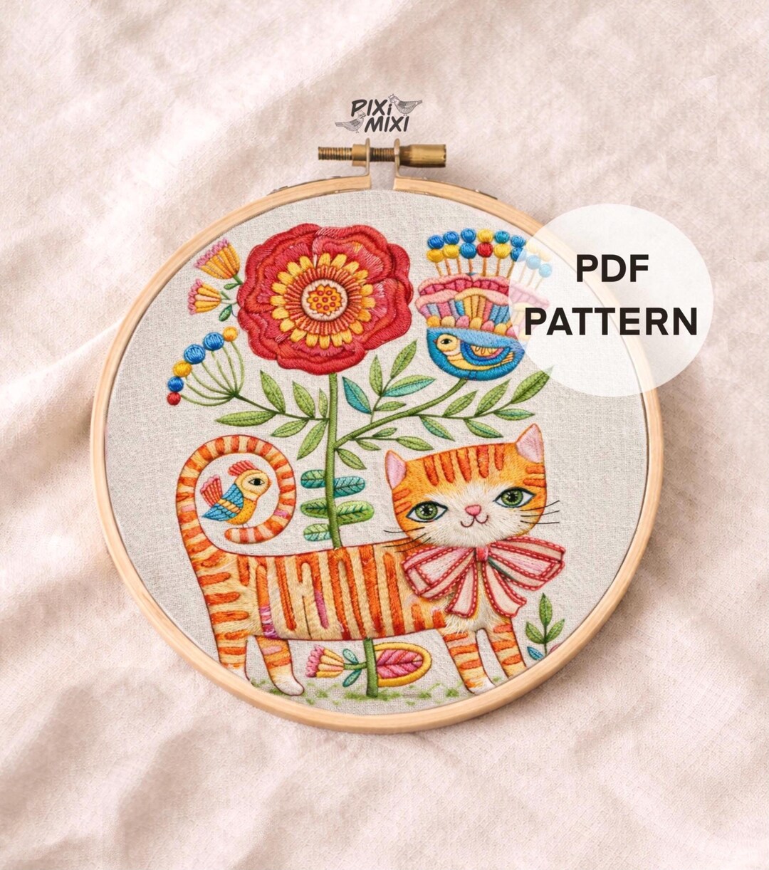 Folk Cat Embroidery Pattern – Floral Kitty PDF (digital Download) - Etsy