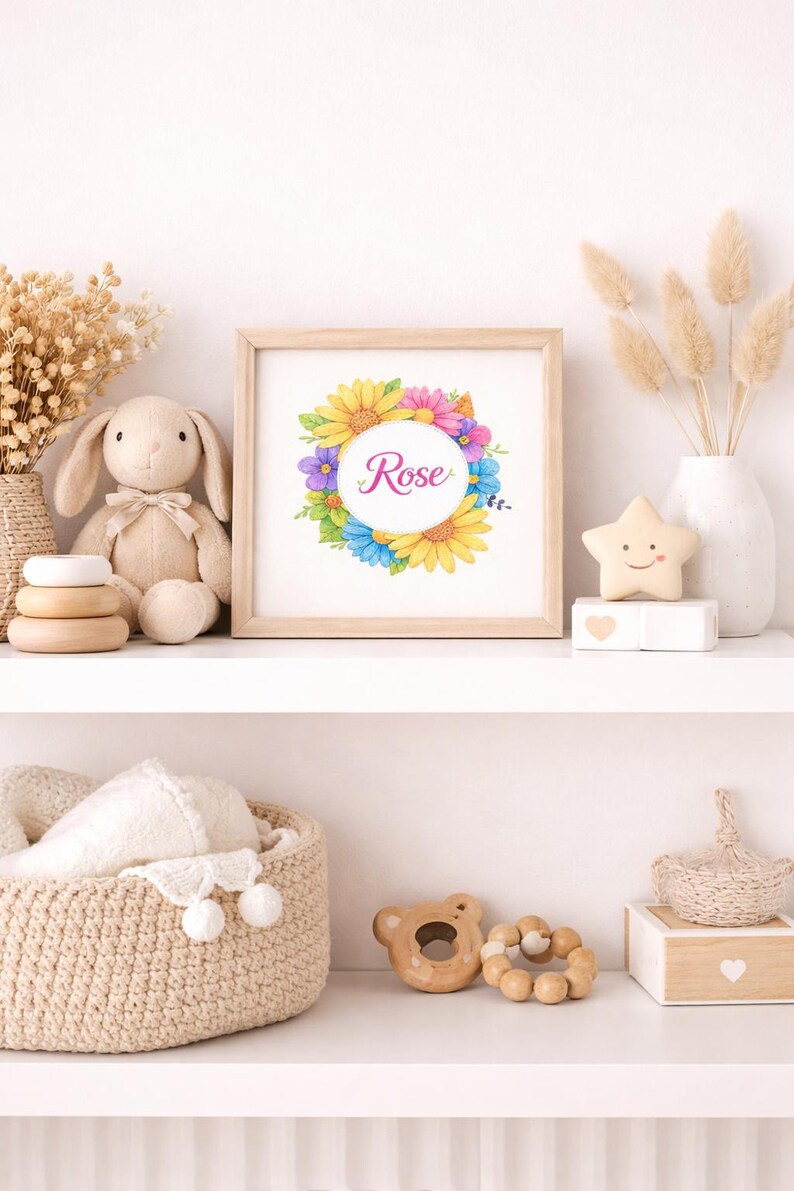 Personalized Baby Name Nursery Wall Art, Floral Wreath Custom Name ...