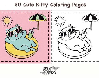 Kitty Coloring Book | 30 Kawaii Cat Line Art Pages (PDF)