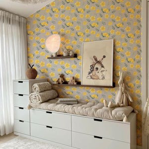 Carta da parati floreale / Carta da parati con margherite gialle / Carta da parati elegante / Camera da letto / Stanza dei bambini / Carta da parati staccabile e adesiva / Carta da parati rimovibile