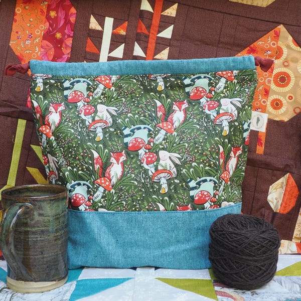 Drawstring Bag / Project Bag - Large -  Dark Clay string