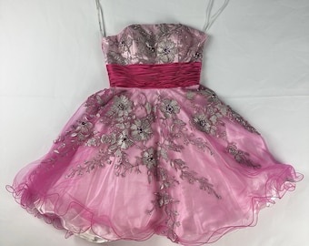 Alyce Designs Vintage 80er Jahre Pink Floral Pageant Abschlussball Party Kleid Größe 36