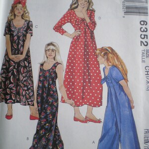 May include: A sewing pattern for a dress with three different styles. The pattern is for children's sizes 7, 8, and 10. The pattern is called "Easy McCall's" and the pattern number is 6352.
