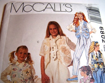 Pattern - McCalls  6802 - Girls' Vest, Shirt, Skirt, Pants and Tie - Size 4, 5,
