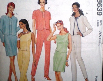 Easy McCall's Pattern 8639 - Misses Jacket, Top, Skirt and Pants - Sizes 4, 6, 8