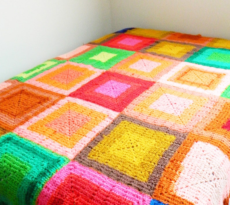 Bright Vintage Crocheted Blanket Etsy