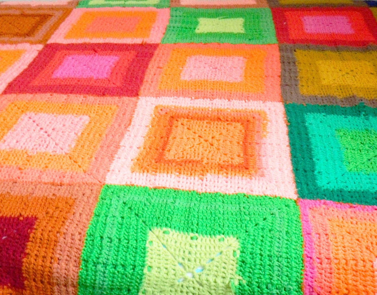 Bright Vintage Crocheted Blanket Etsy