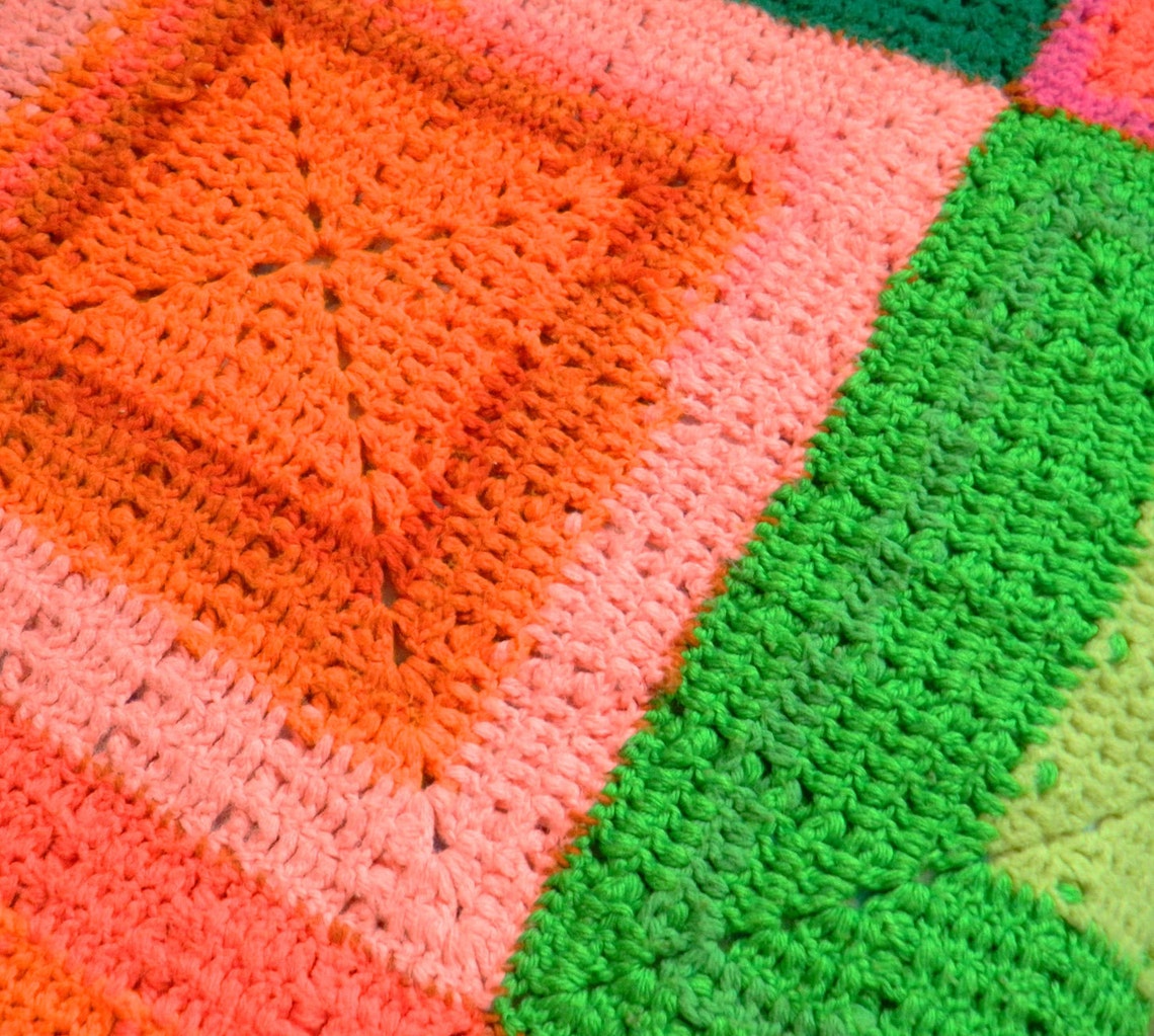 Bright Vintage Crocheted Blanket Etsy
