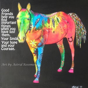Goede vrienden helpen je belangrijke dingen te vinden-paard-inspirerende/motiverende wenskaart, gemaakt van mijn originele schilderij