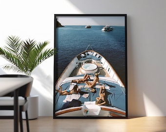Luxury Yacht Poster, Old Money Aesthetic, Luxurious Boat Print, Sailing in Summer Poster, Luxury Fashion Print, DIGITAL DOWNLOAD
