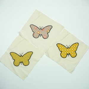 Vintage applique, 8&quot; quilt blocks, vintage fabrics, butterfly quilt, feedsack look, 3 quilt blocks