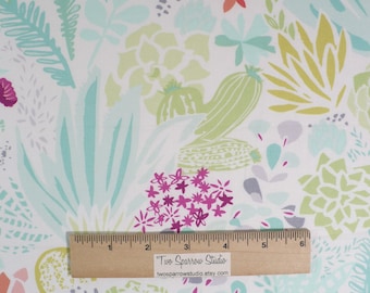 Tela Moda, Canyon, Kate Spain, suculentas, aguamarina, verde, rosa, algodón, 1/2 yarda, algodón, para patchwork