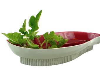 Cerámica de California, Roselane, plato burdeos y gris, década de 1950, cuenco en forma de S