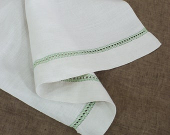 Vintage Linen Towel, Green Hemsitiching, Vintage Guest Towel, Natural linen, Vintage bath towel, 17x40 inches