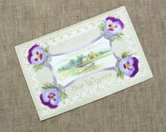 Postal antigua de 1913, Pensamientos de terciopelo, Paisaje eduardiano, Efímeros de deseos