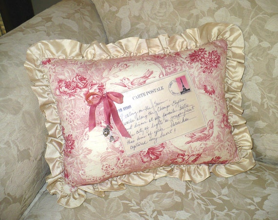 Toile Pillow French Pillow Red Toile Pillow Paris Postcard Etsy