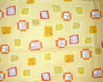 Mid Century Modern Cotton Fabric, Retro Orange Gold Print, 56" Wide