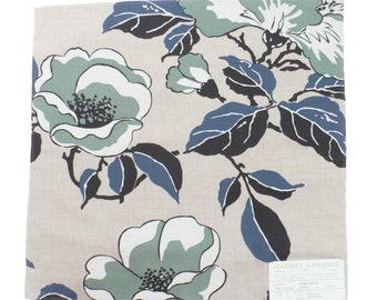 Manuel Canovas, Designer Fabric sample, Bold Floral, Indigo, Linen, Made in France, Pillow fabric