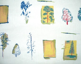 Decorator fabric, Trees, 1 YARD Botanical fabric, Indigo Blue & Natural,  Home Decor, Upholstery, Drapery, 56" wide, Cotton