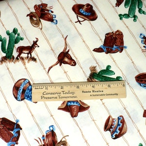 Western fabric, Tan, Vintage, boots, hats, cactus, 43x31 inches, cotton