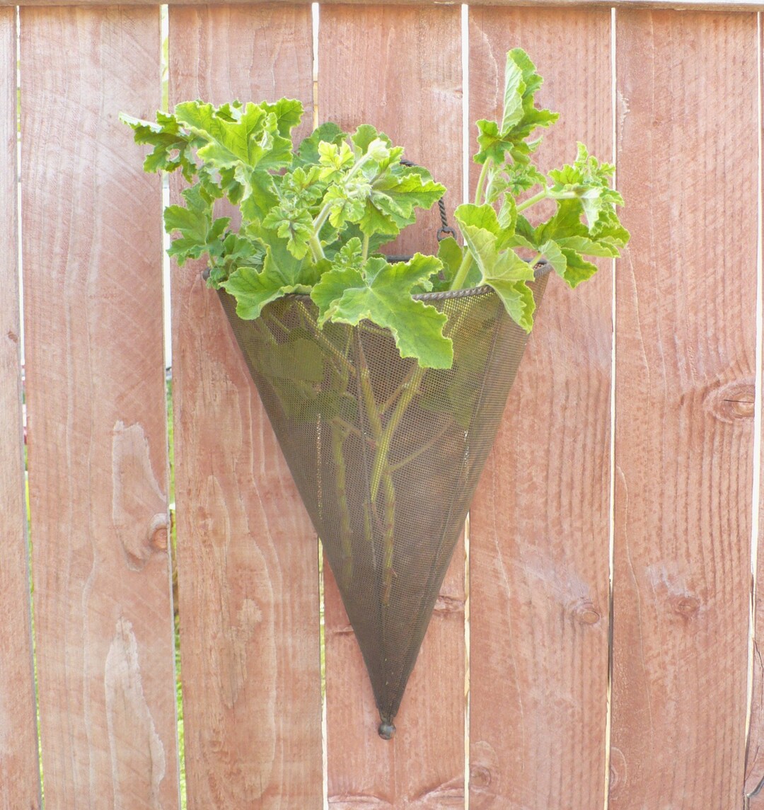 Vintage Metal Wall Pocket Wall Hung Planter Wire Mesh Black Etsy