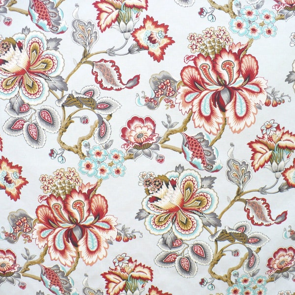 Jacobean Floral, Home Dec fabric, 1 YARD, Bespoke Blossom, Cotton Jacquard, Upholstery, Pillows, 54" wide, Mineral color