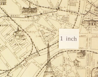 Tela con mapa de París, Moda Etchings, 1/2 yarda, color crema, 3 Sisters, OOP