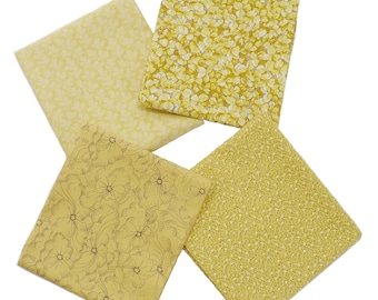 4 Fat Quarters vintage de oro amarillo, nubes, estrellas, licuadora floral, P and B Textiles