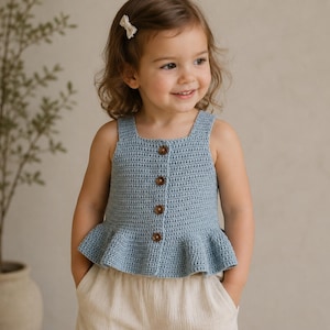 Ruffled Crochet Top Pattern – Baby & Toddler Sizes 12M-7Y (PDF Download)
