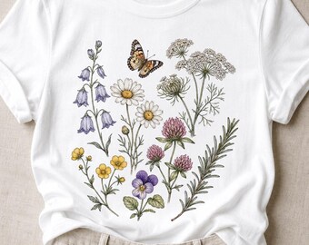 Wildflower Botanical T-Shirt | Cottagecore Floral Butterfly Graphic Tee