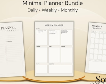 Minimalist Planner Bundle | Undated Daily, Weekly, Monthly (Printable & Editable PDF)