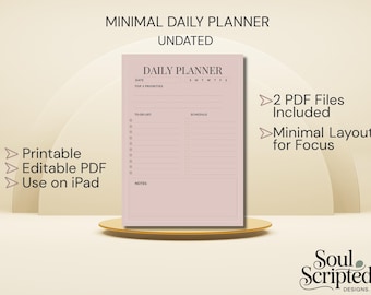 Minimal Daily Planner Rosy Nude | Undated Printable & Editable PDF | Fillable Daily Planner Page | Instant Download I A4 and US LETTER