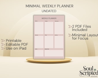 Minimal Weekly Planner Rosy Nude | Undated Printable & Editable PDF | Fillable Weekly Planner Page | Instant Download I A4 and US LETTER