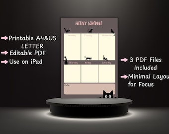 Black Cat Weekly Planner | Schedule (Digital Download A4/US Letter Size)