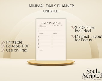 Minimal Daily Planner | Undated, Fillable PDF (US Letter & A4)