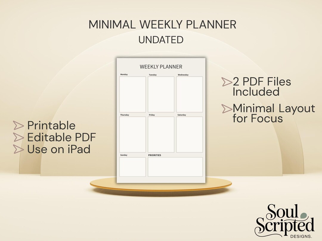 Minimal Undated Weekly Planner | Printable & Fillable PDF - Etsy