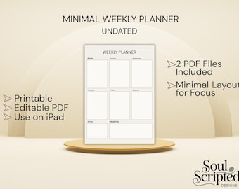 Minimal Undated Weekly Planner | Printable & Fillable PDF