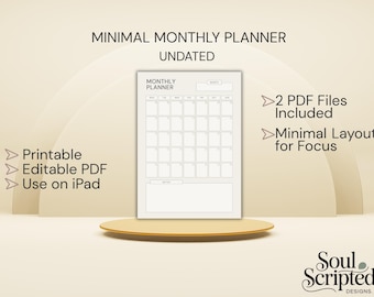 Minimal Undated Monthly Planner | Printable & Editable PDF