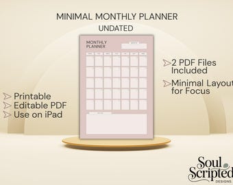 Minimal Monthly Planner Rosy Nude | Undated Printable & Editable PDF | Fillable Monthly Planner Page | Instant Download I A4 and US LETTER