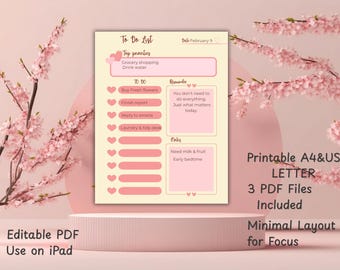 Valentine's Day To Do List | Pink Heart Planner (Editable PDF, Printable A4/US
