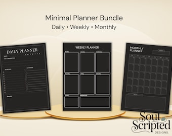 Minimalist Dark Planner Bundle | Daily, Weekly, Monthly (Printable & Editable PDF) A4 and US LETTER