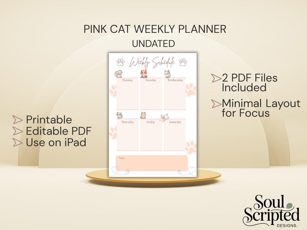 Cat Weekly Planner | Printable, Editable (PDF Download) A4&US LETTER - Etsy