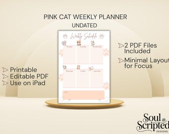 Cat Weekly Planner | Printable, Editable (PDF Download) A4&US LETTER