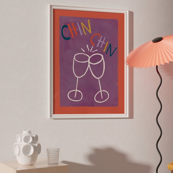 APERO #03 // chin chin, LIMITED EDITION 12x16, 18x24, aesthetic poster, bar cart art, colorful poster, funny poster, pink, 1990 poster