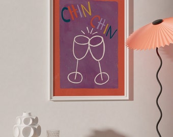 APERO #03 // chin chin, LIMITED EDITION 12x16, 18x24, affiche esthétique, bar art, affiche colorée, affiche drôle, rose
