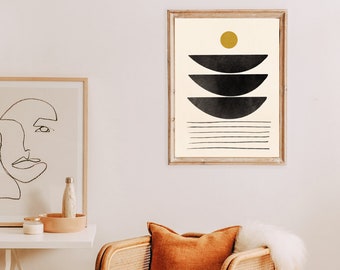 STACKS // Abstract Poster, 8x10, 16X20, 18x24, minimalist art print, Pastel colors, boho poster, vintage style, yellow, beige