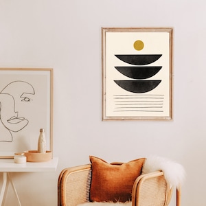 STACKS // Abstract Poster, 8x10, 16X20, 18x24, minimalist art print, Pastel colors, boho poster, vintage style, yellow, beige