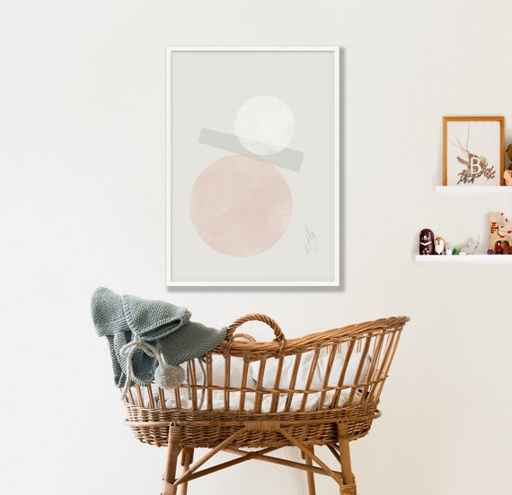 BLISS #01 // mid century modern, 16x20, 18X24, Minimalist poster, mid-century inspiration, geometric shapes, pink, wall art, boho decor, art